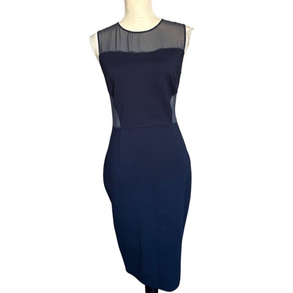 Obakki Women's Blue Sheath Silk Blend Dress Size 6 Sleeveless Cocktail